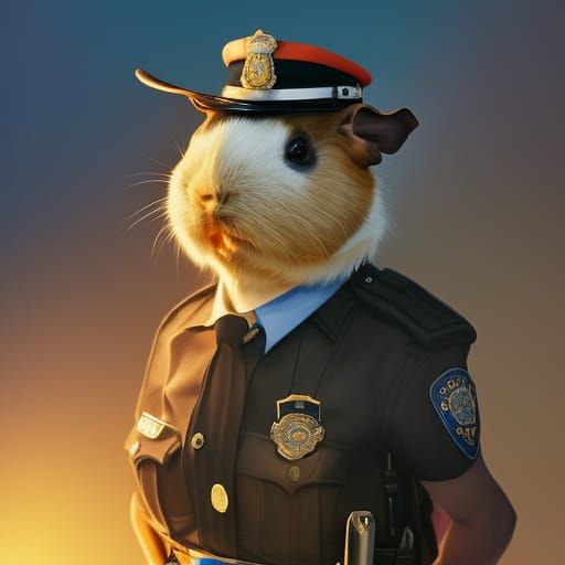 Guinea Pig Police Officer in Sunshine: 8K Concept Art