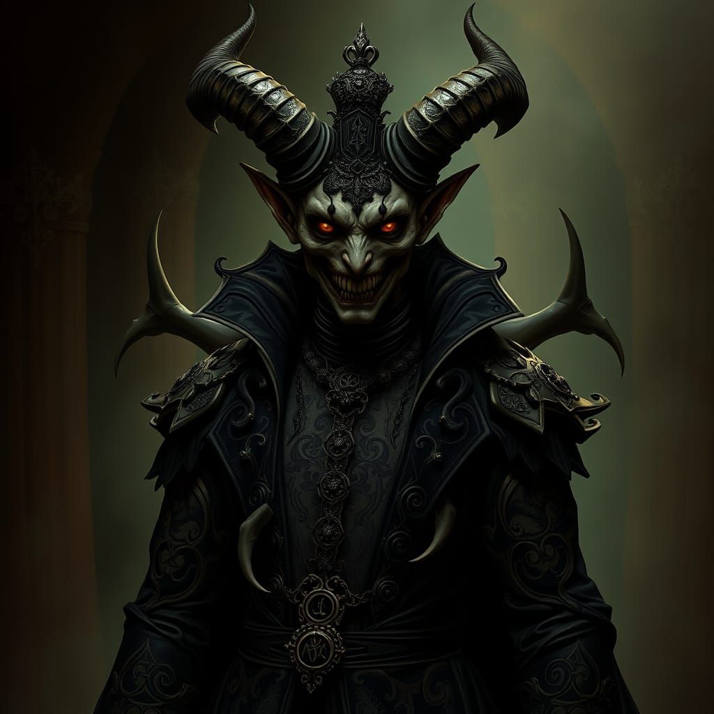 Gothic Demon Portrait in Ornate, Intricate Style
