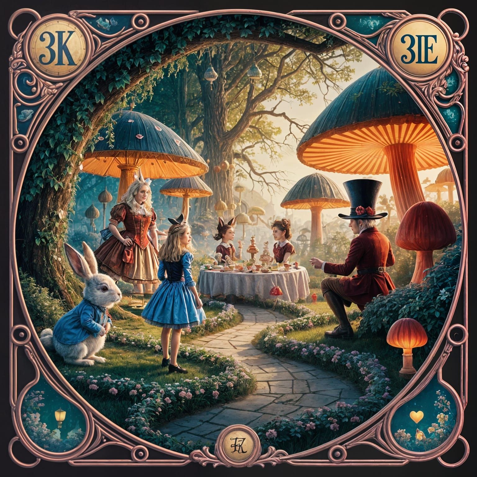 Alice in Wonderland Art Nouveau Digital Illustration