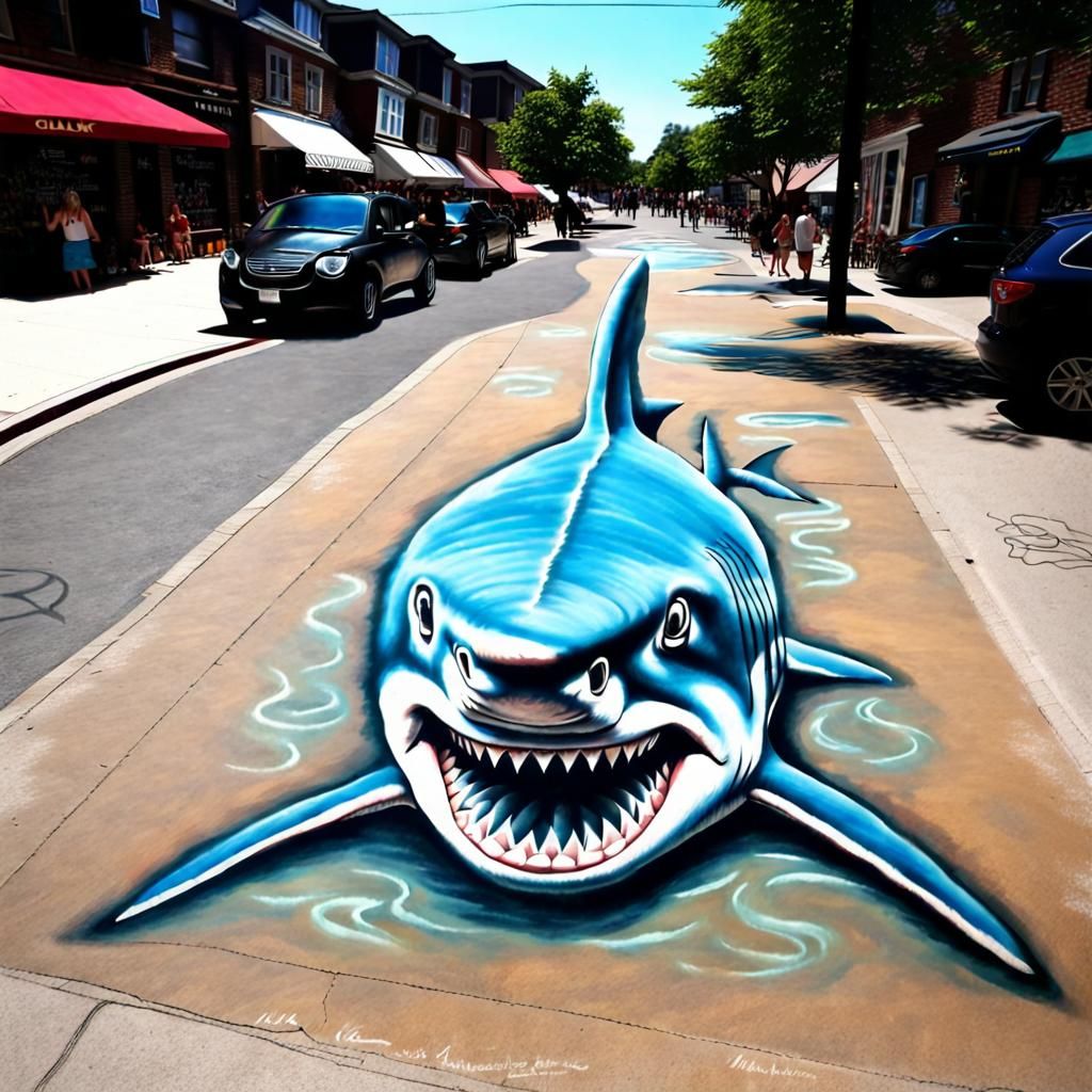 Optical Illusion: Shark Chalk Street Art