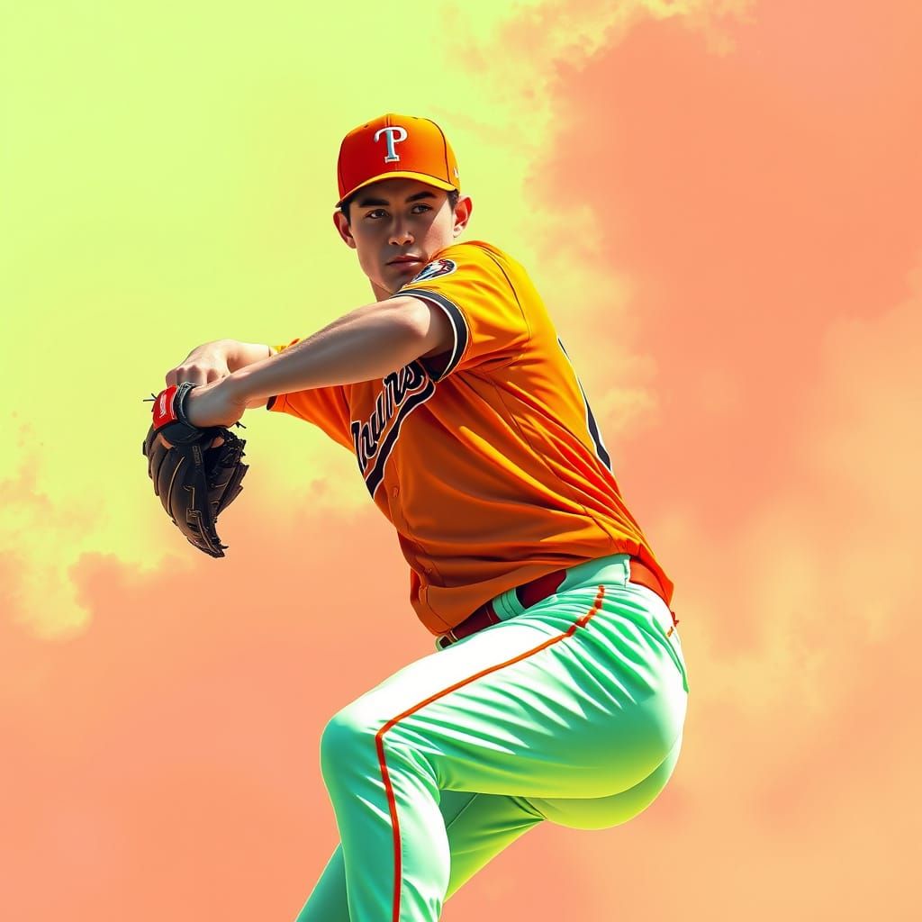 Neon Pitcher Windup in Futuristic Digital Art Style