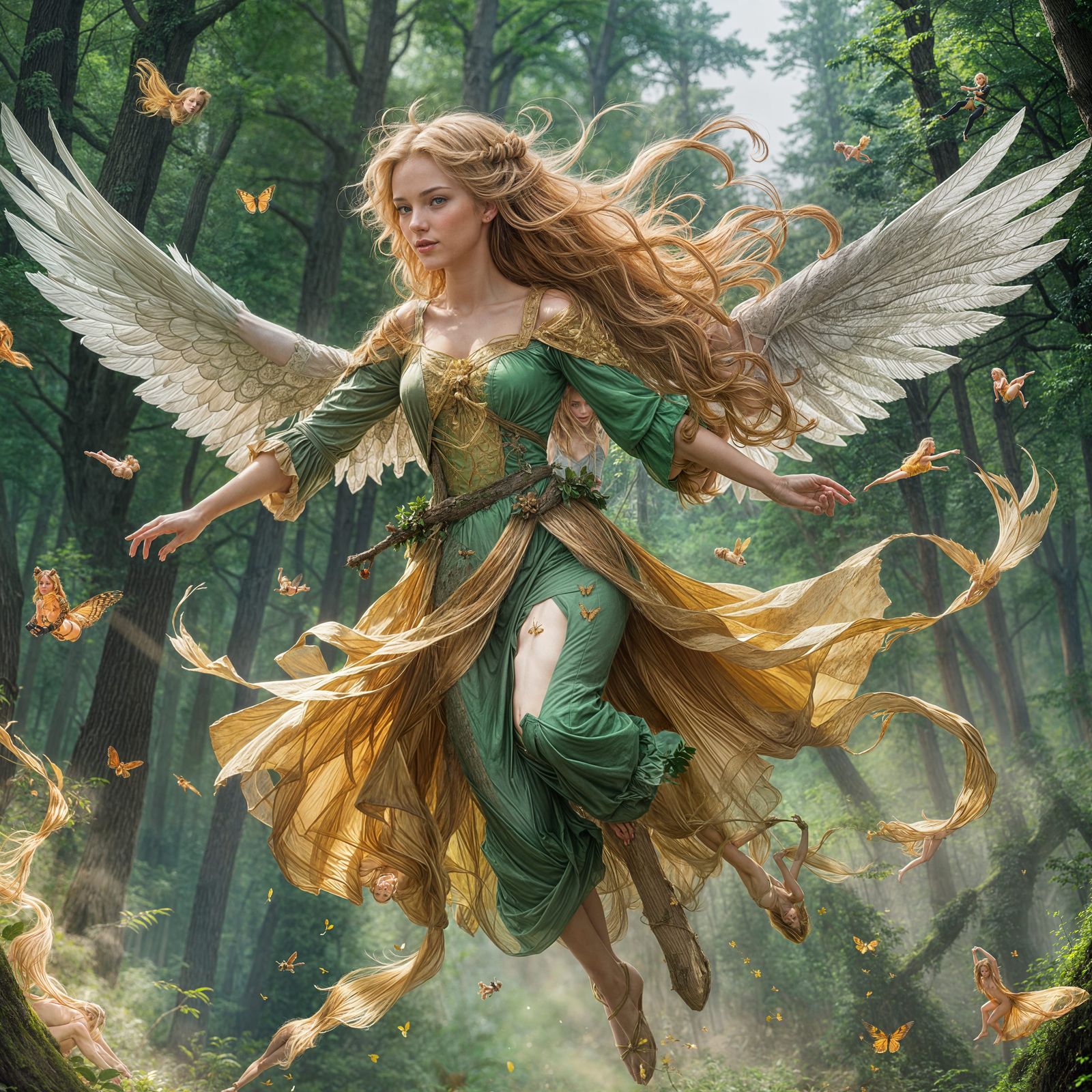 Woman Sprite Flying Through Forest