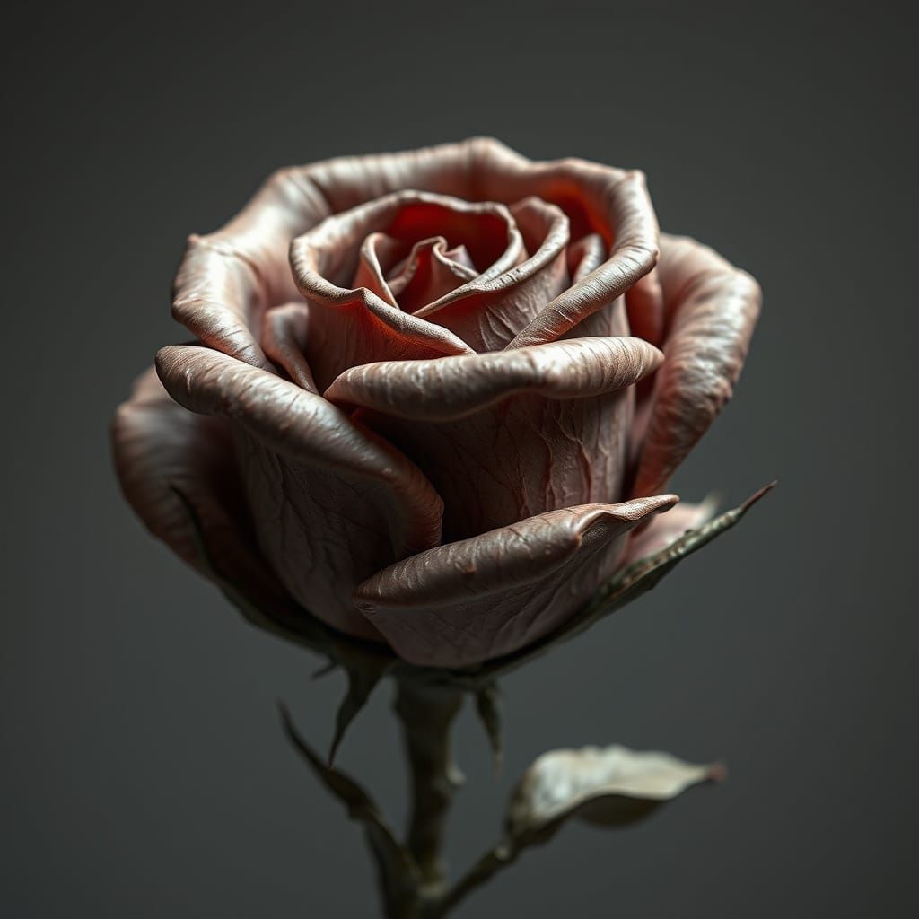 Sculpted Rose Stem Protected by Thorns in Ethereal Light