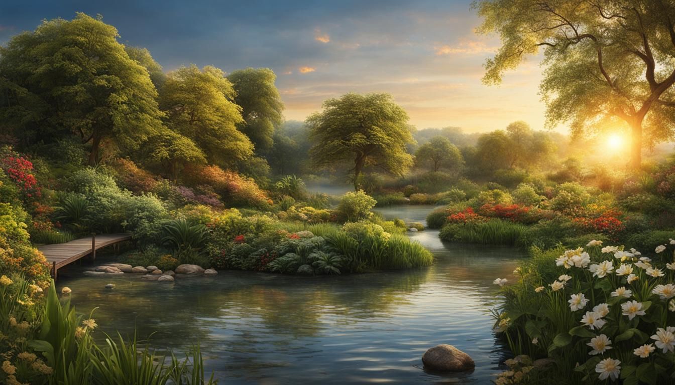 Eden's River: A Golden Hour Garden