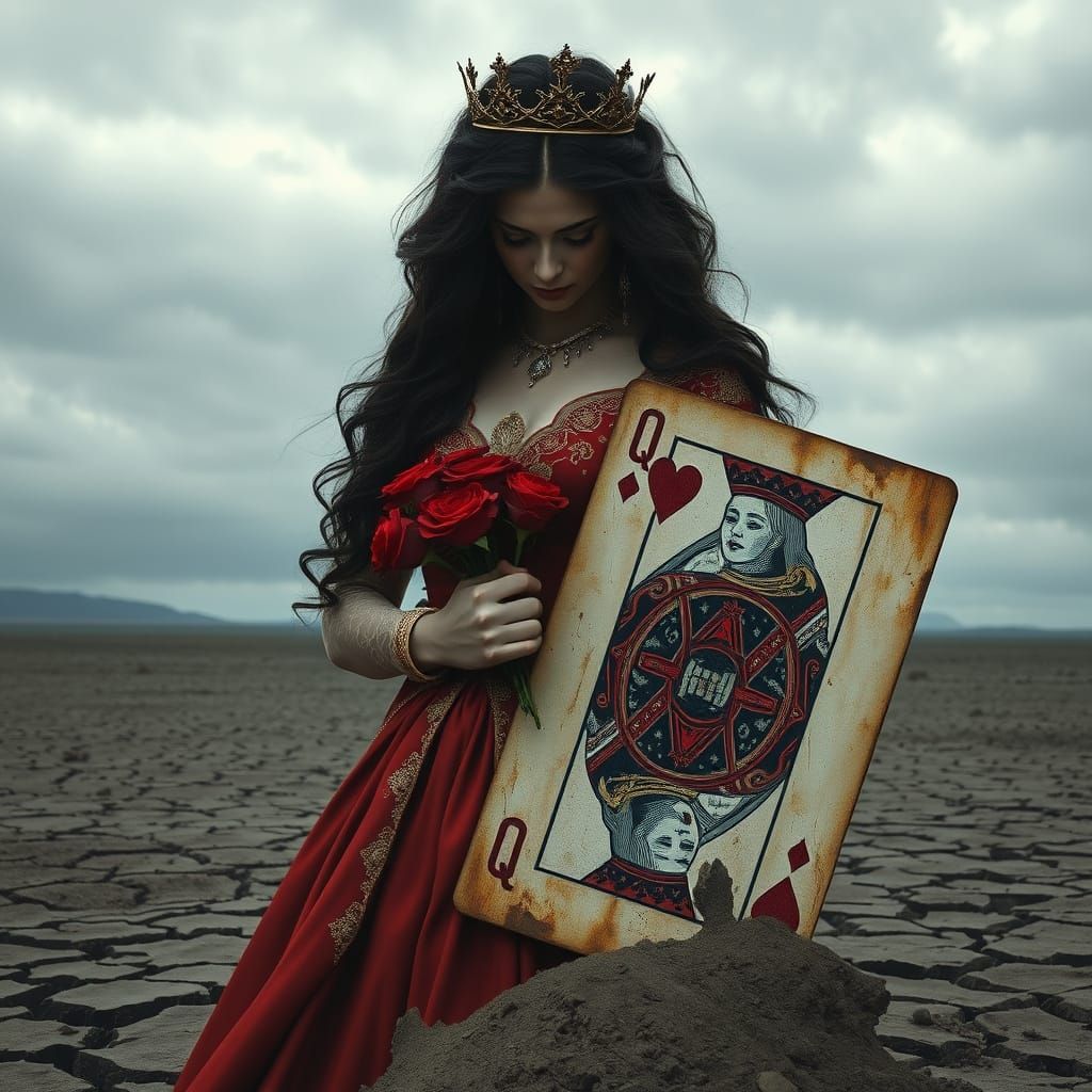 Regal Woman in Barren Landscape, Surrealist Style