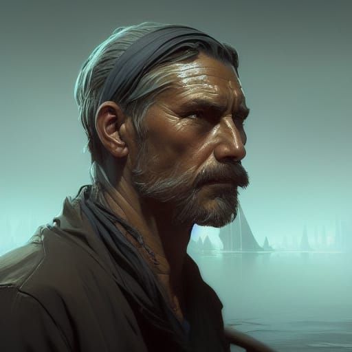 Detailed Portrait of a Ferryman in Artstation Style