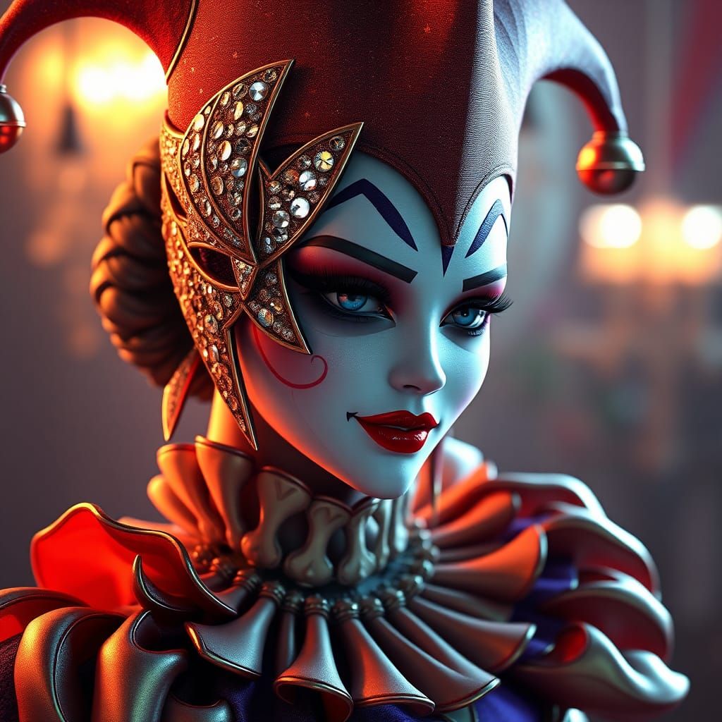 Mystical Harlequin Lady in High-Fantasy Digital Art