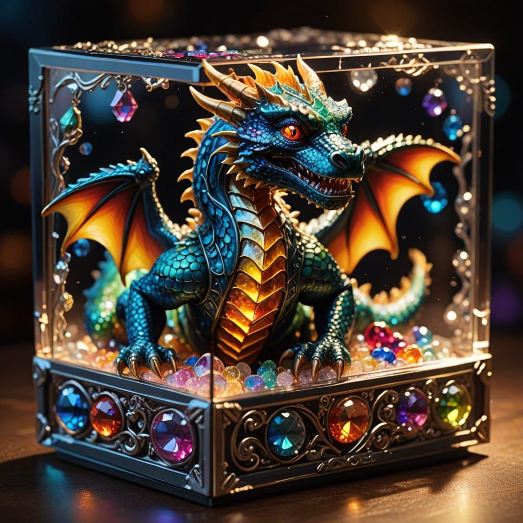 Miniature Dragon Sits in Glowing Jewelry Box, Eating Human i...