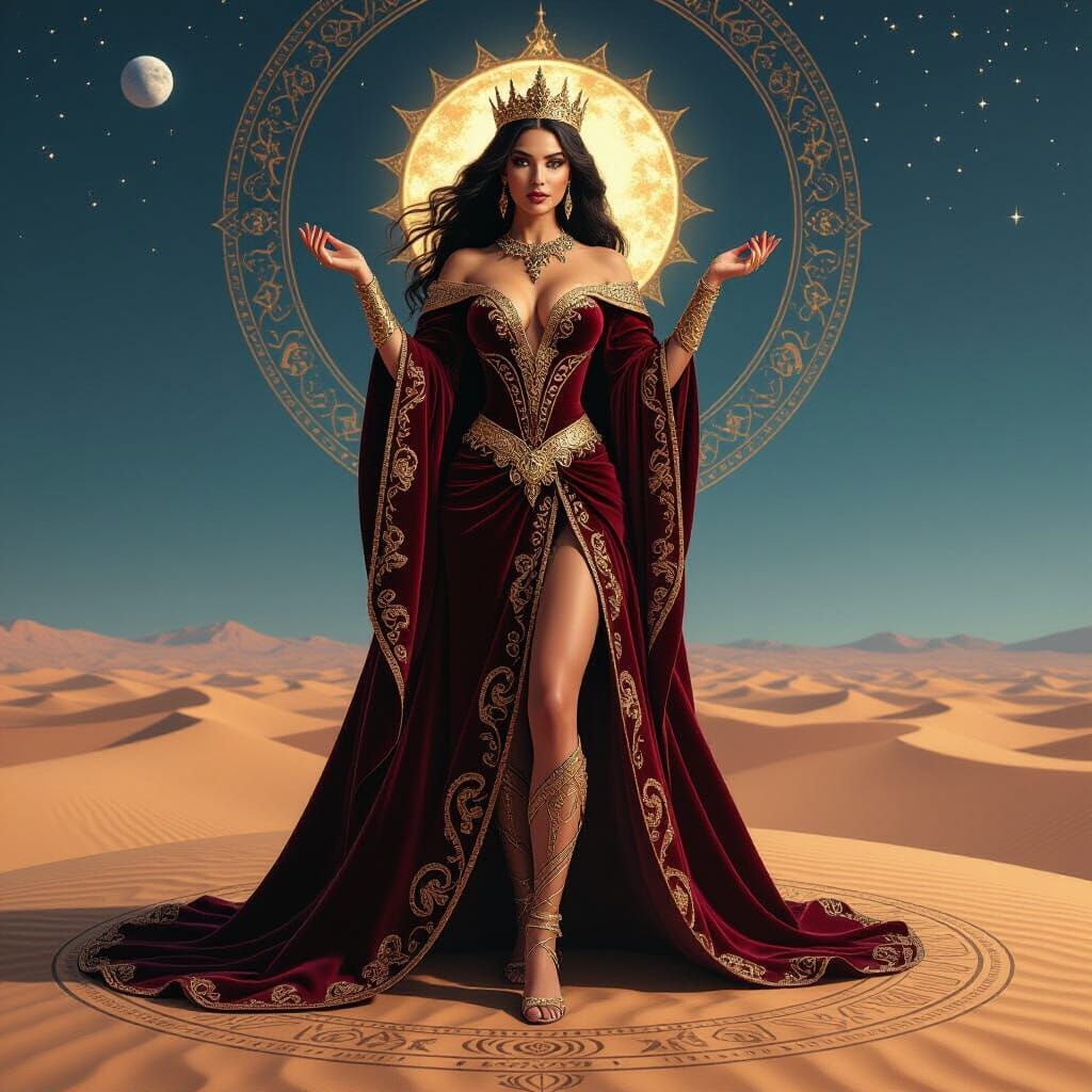 Divine Queen on Flat Earth in Gravure Style