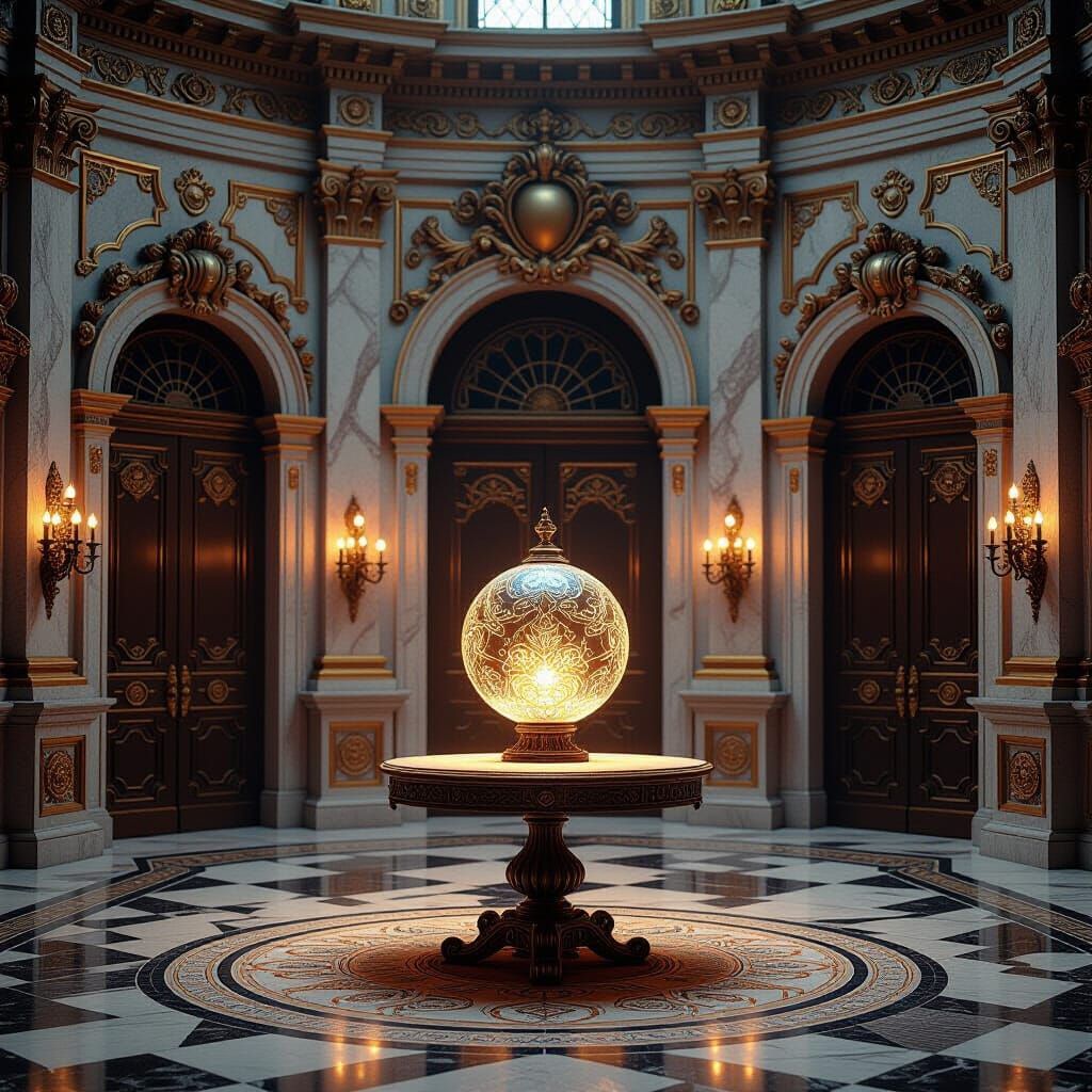Renaissance Hall with Ethereal Object as Digital Matte Paint...
