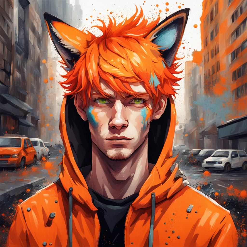 Orange Haired Man in a City: Graffiti Art