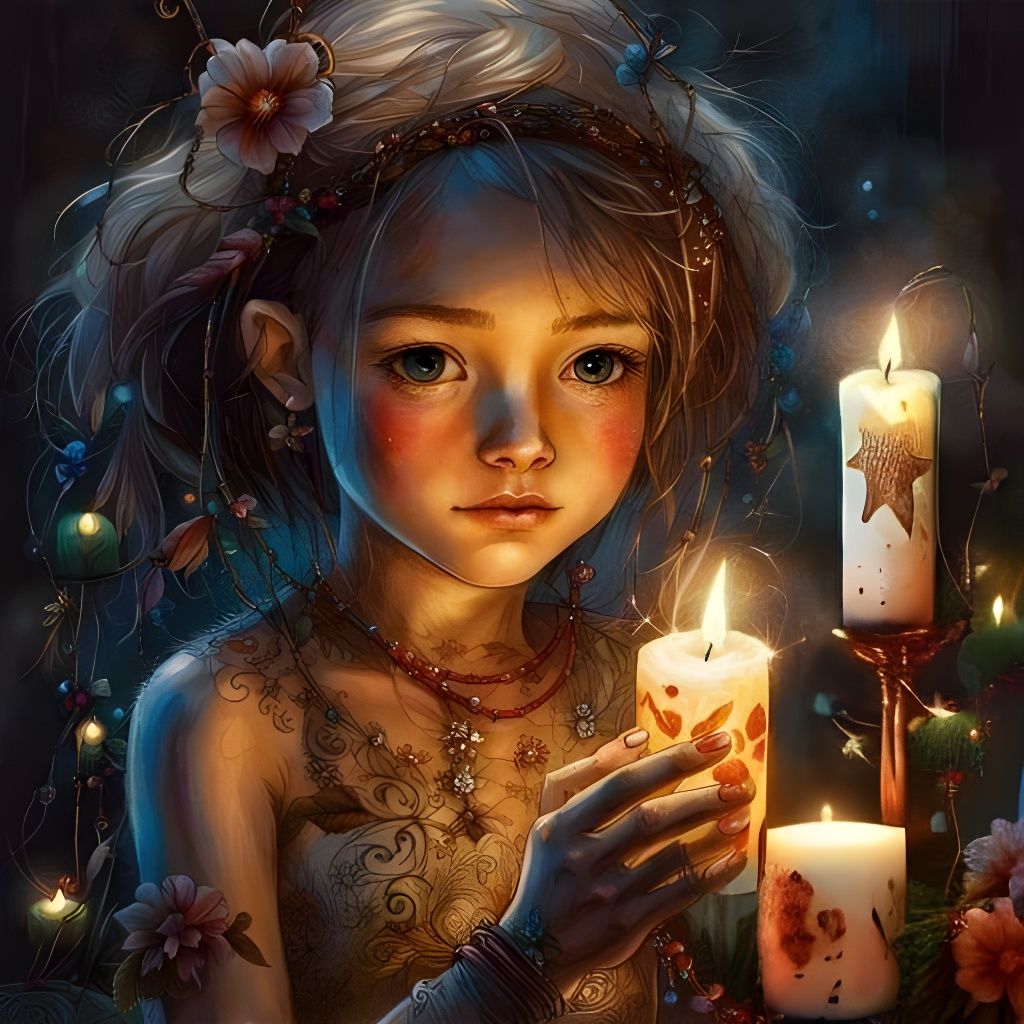 Witchy Candle with Copper Stars in 8K