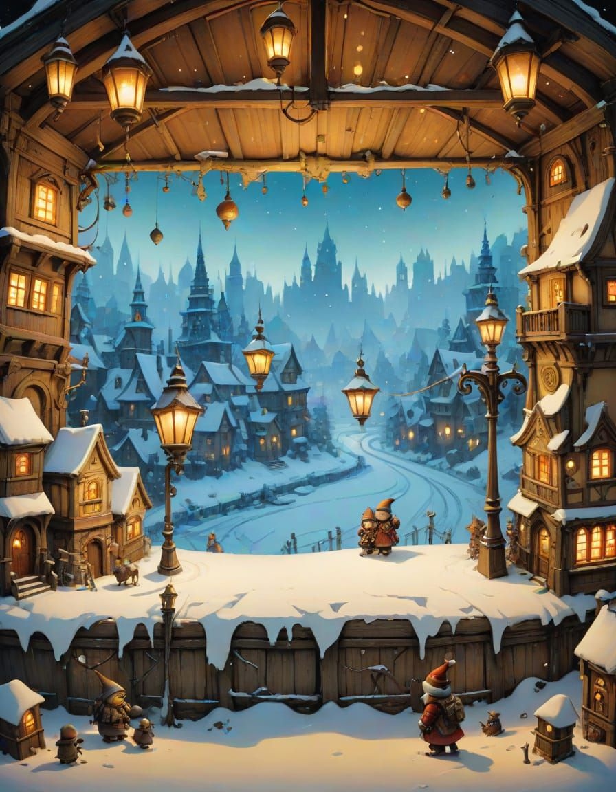 Stunning Christmas Village in Lamplight and Snow
