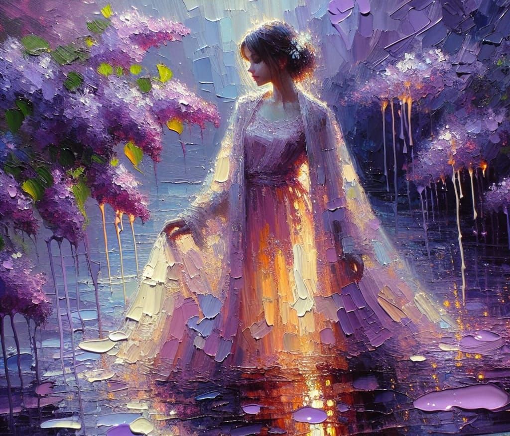 Lilac Twilight: Shimmering Oil Paint Marbling