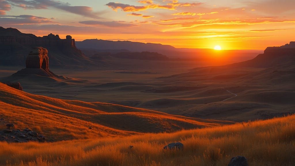 Serene High Desert Twilight Landscape in James Gurney's Styl...