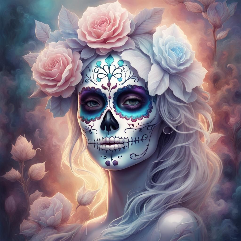 Ethereal Sugar Skull in Pastel Hues