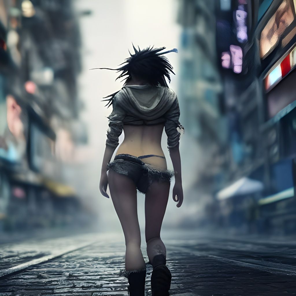 Girl Walking in a Cyberpunk Street - v2