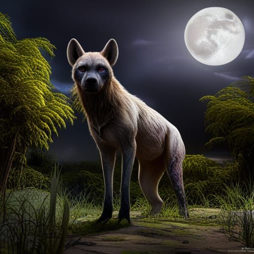 Green-Eyed Hyena in Dark Sky, Matte Painting