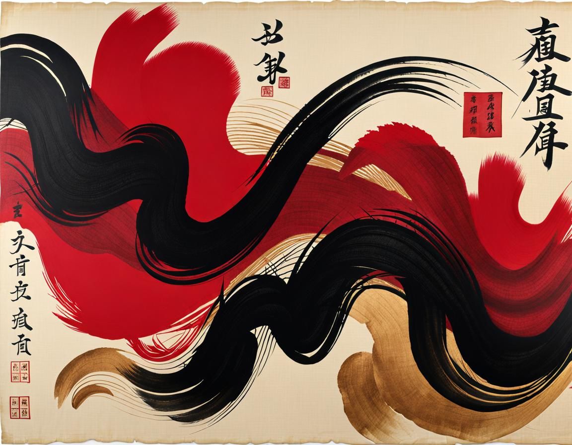 Dynamic Chinese Calligraphy with Crimson Accents