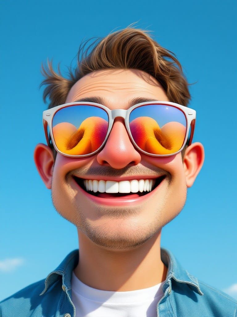 Cartoon Man with Peach Emoji Sunglasses