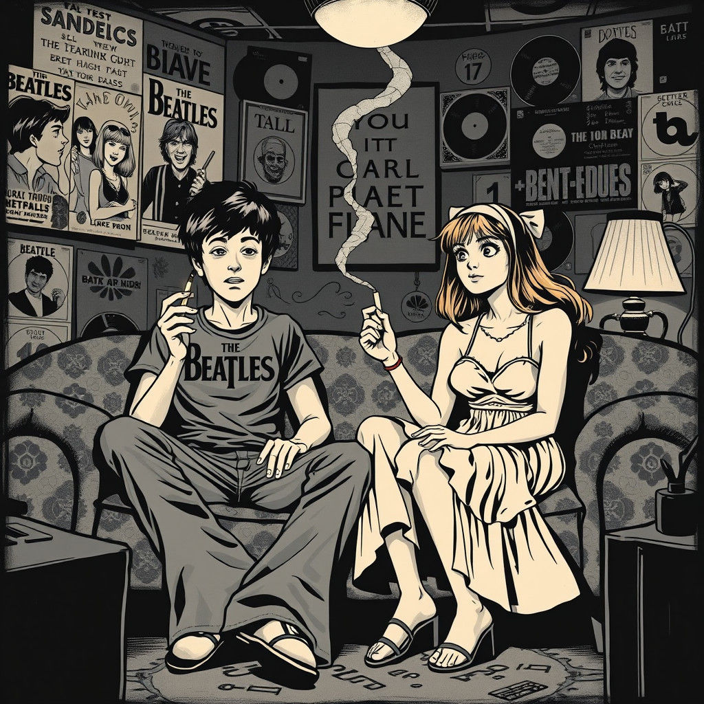 Teens Smoking First Joint in Noir Comic Style