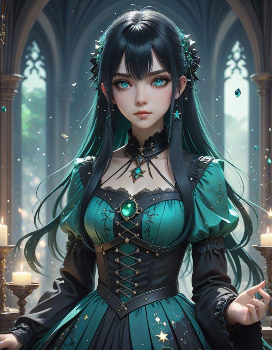 Ethereal Gothic Lolita in Emerald Dreamscape
