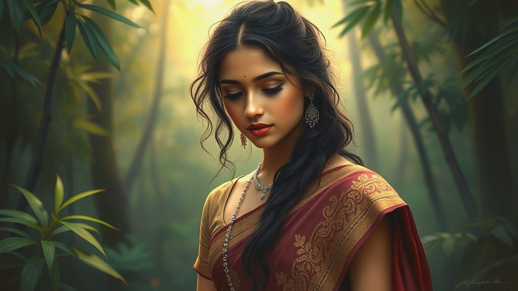 Indian Woman Portrait with Sfumato Effect