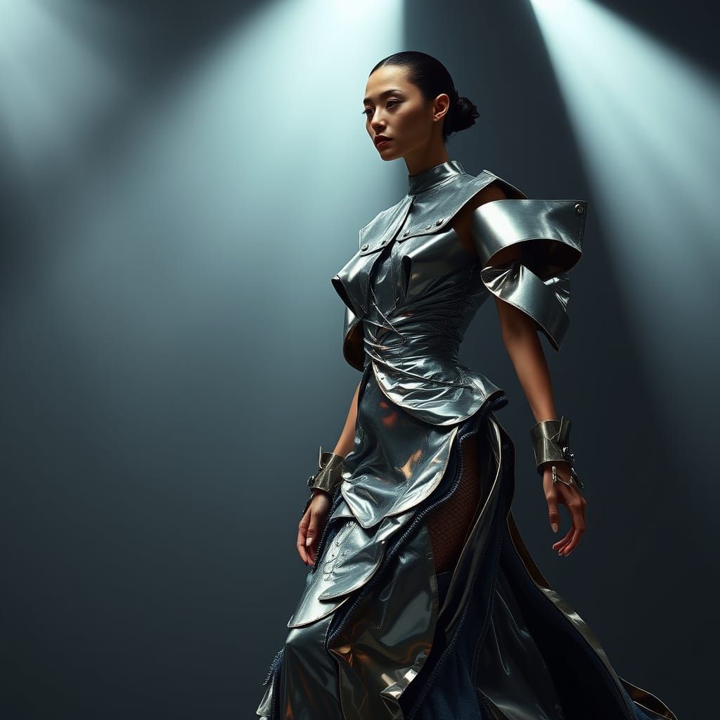 Futuristic Steel Gown on Runway, in Avant-Garde Style