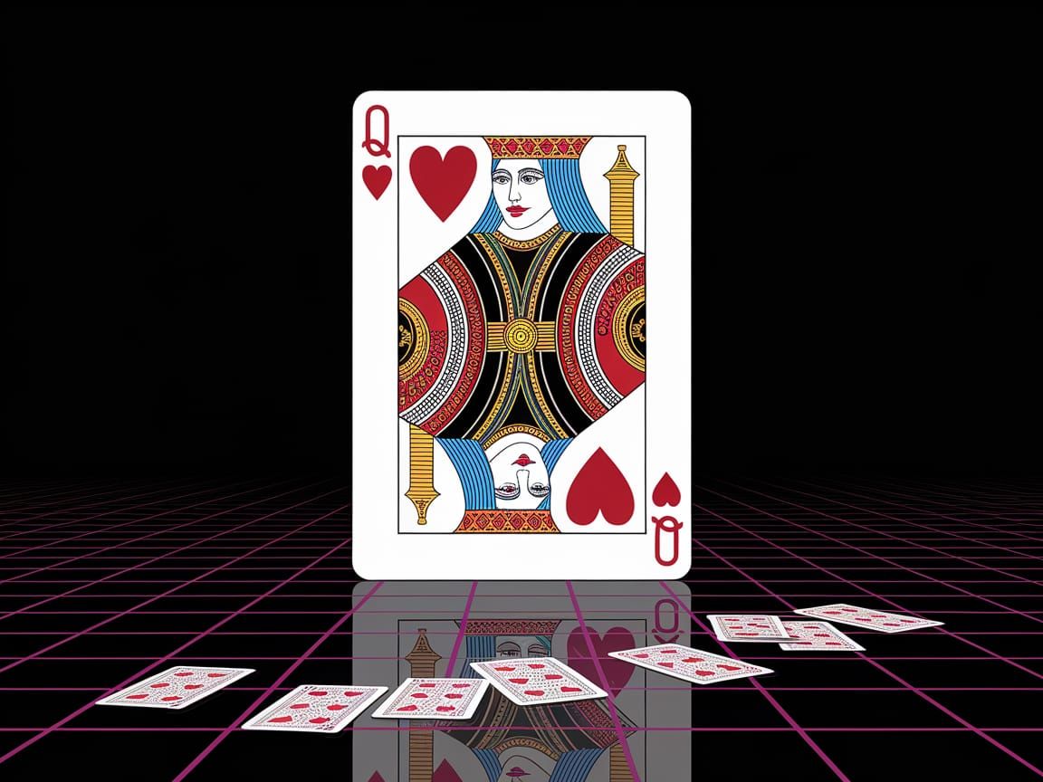 Queen of Hearts Emerges From Giant Card, Oil Painting