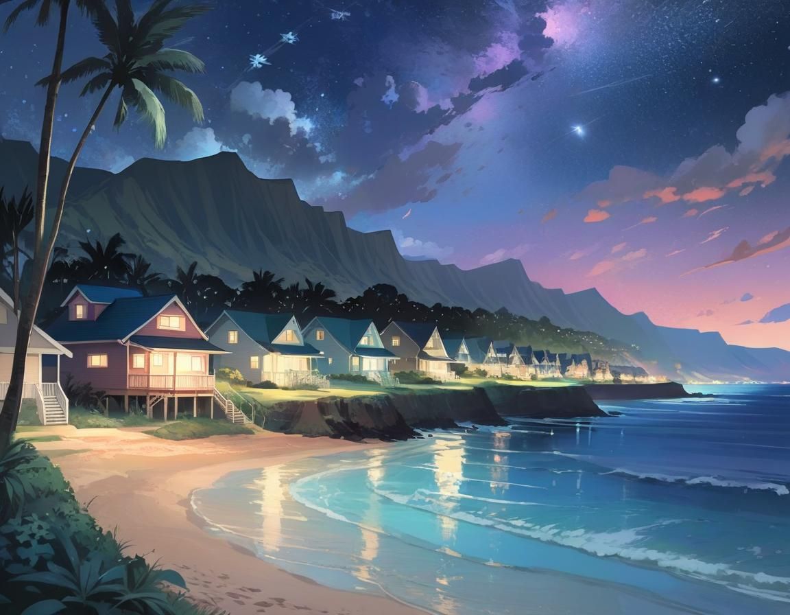 Hawaiian Harbor Village in Manga Style