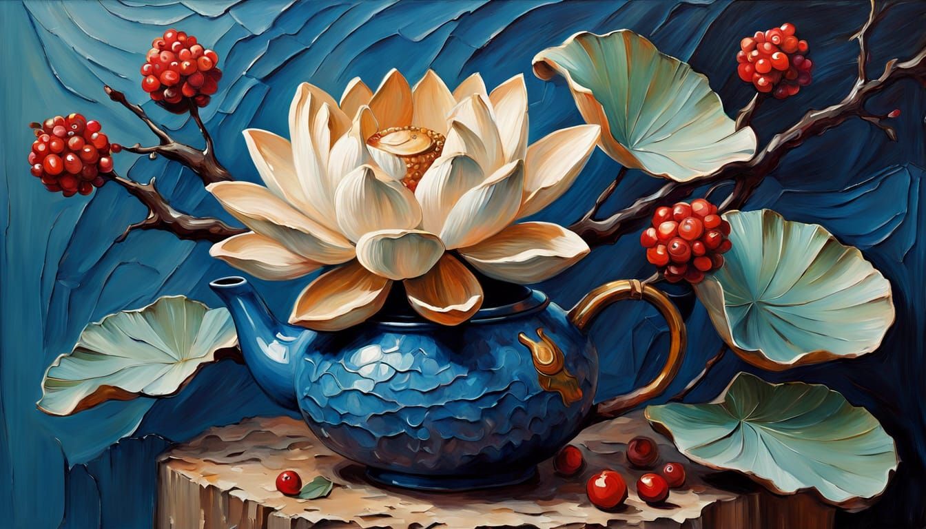 Blooming Lotus Flower: An Impasto Painting