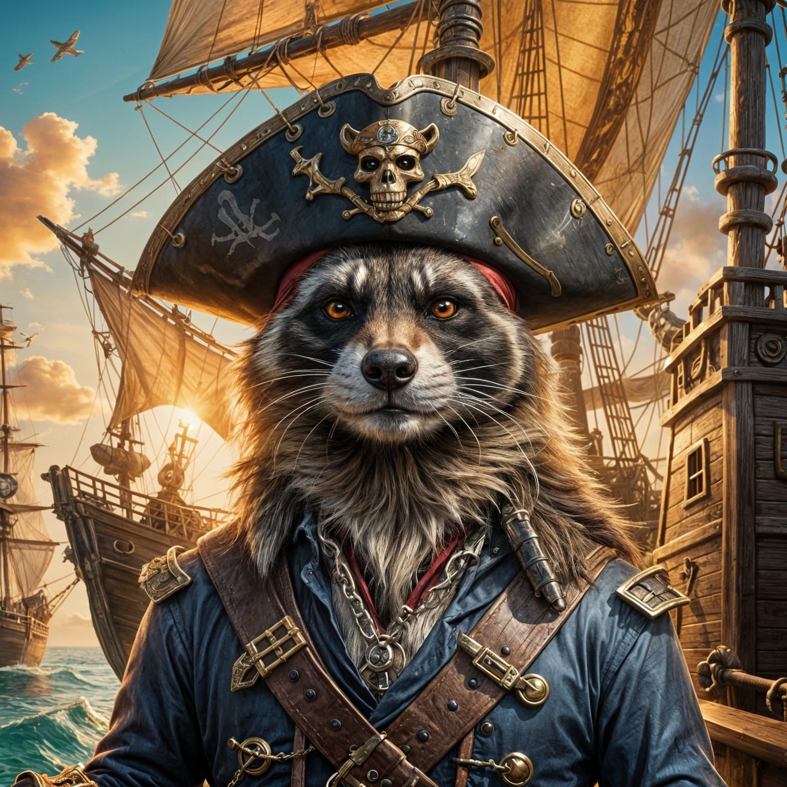 Raccoon Captain Leads Pirate Ship Adventure