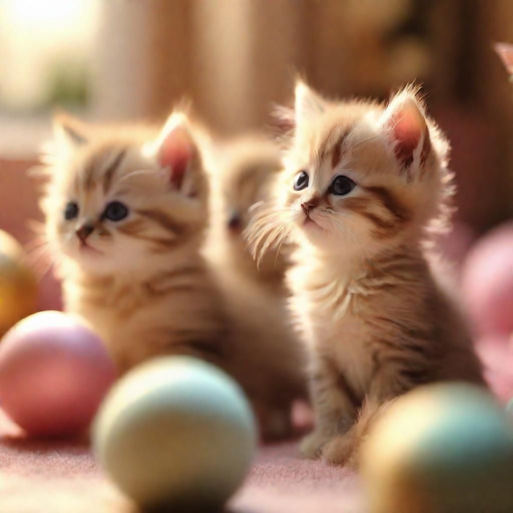 Kittens Playing in Cozy Room with Pastel Colors