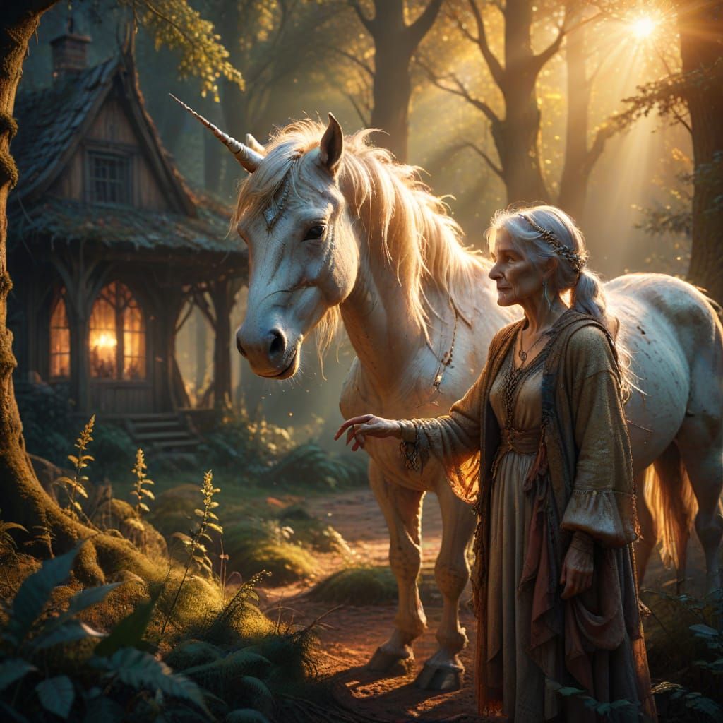 A Sad Woman's Gentle Touch Meets a Majestic Unicorn in an En...