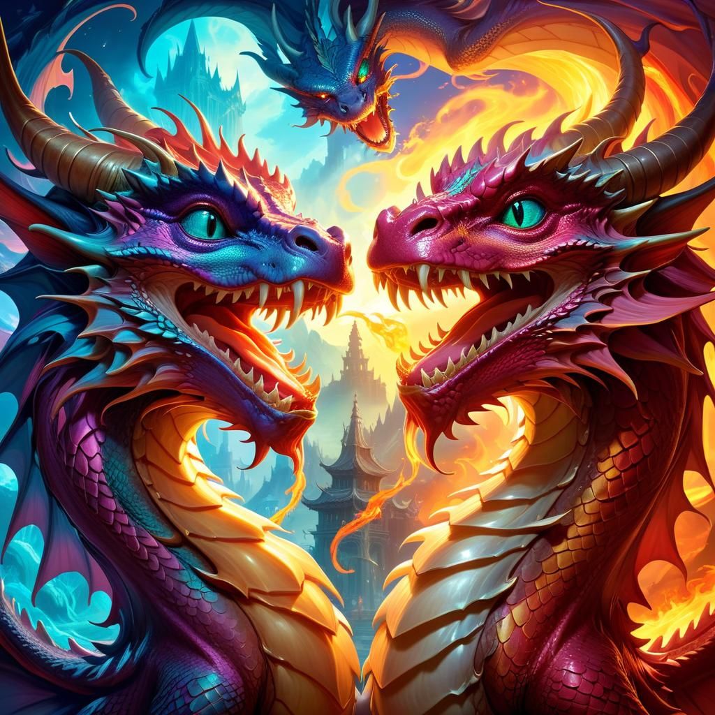 Mythical Dragons Snickering in Anime Style