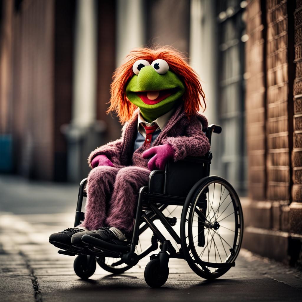 Hyperrealistic Muppet with Rett Syndrome in Wheelchair