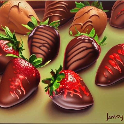 Chocolate Strawberries in Oil Painting Style