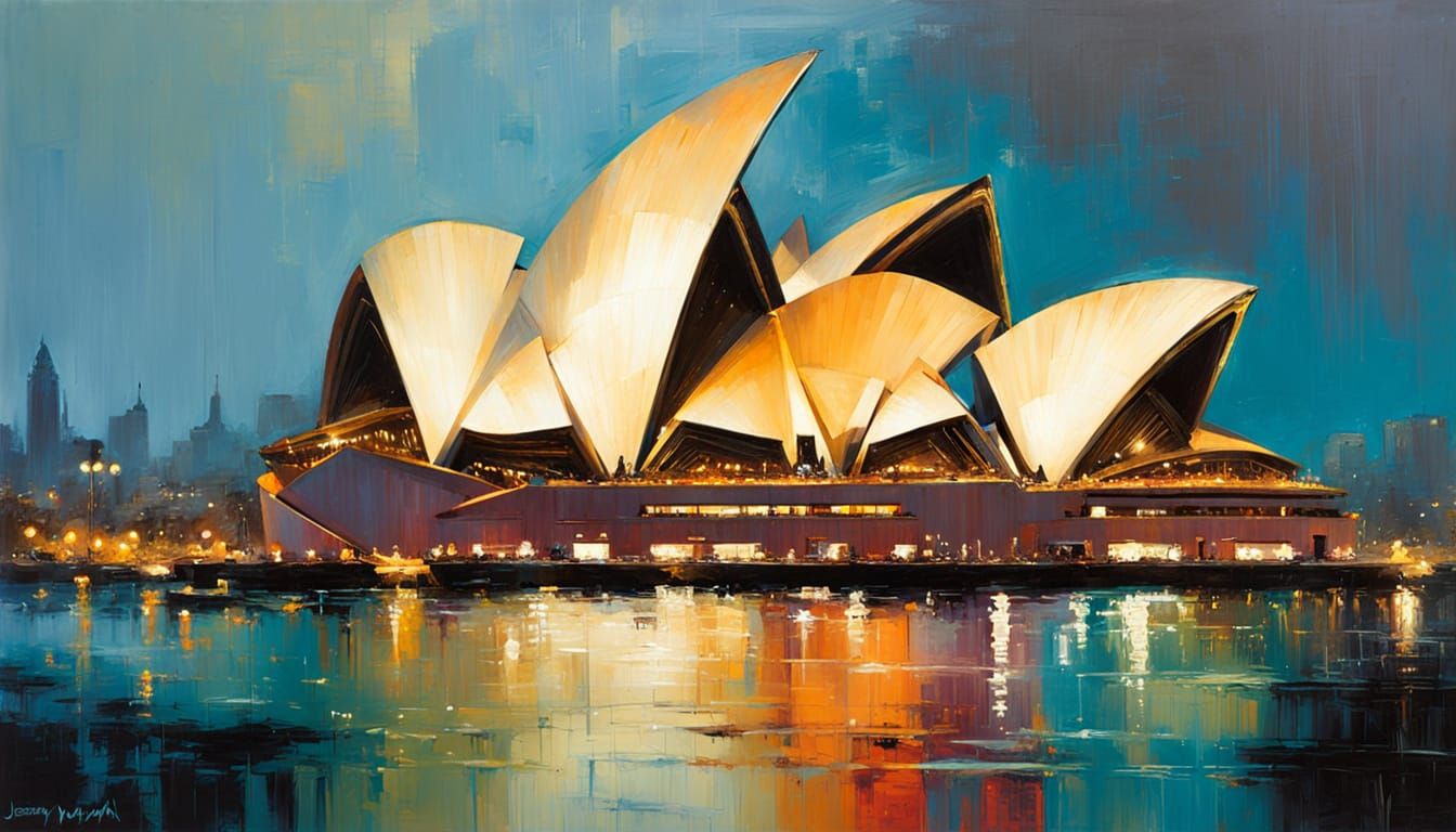 Sydney Opera House in Impressionistic Acrylic Style