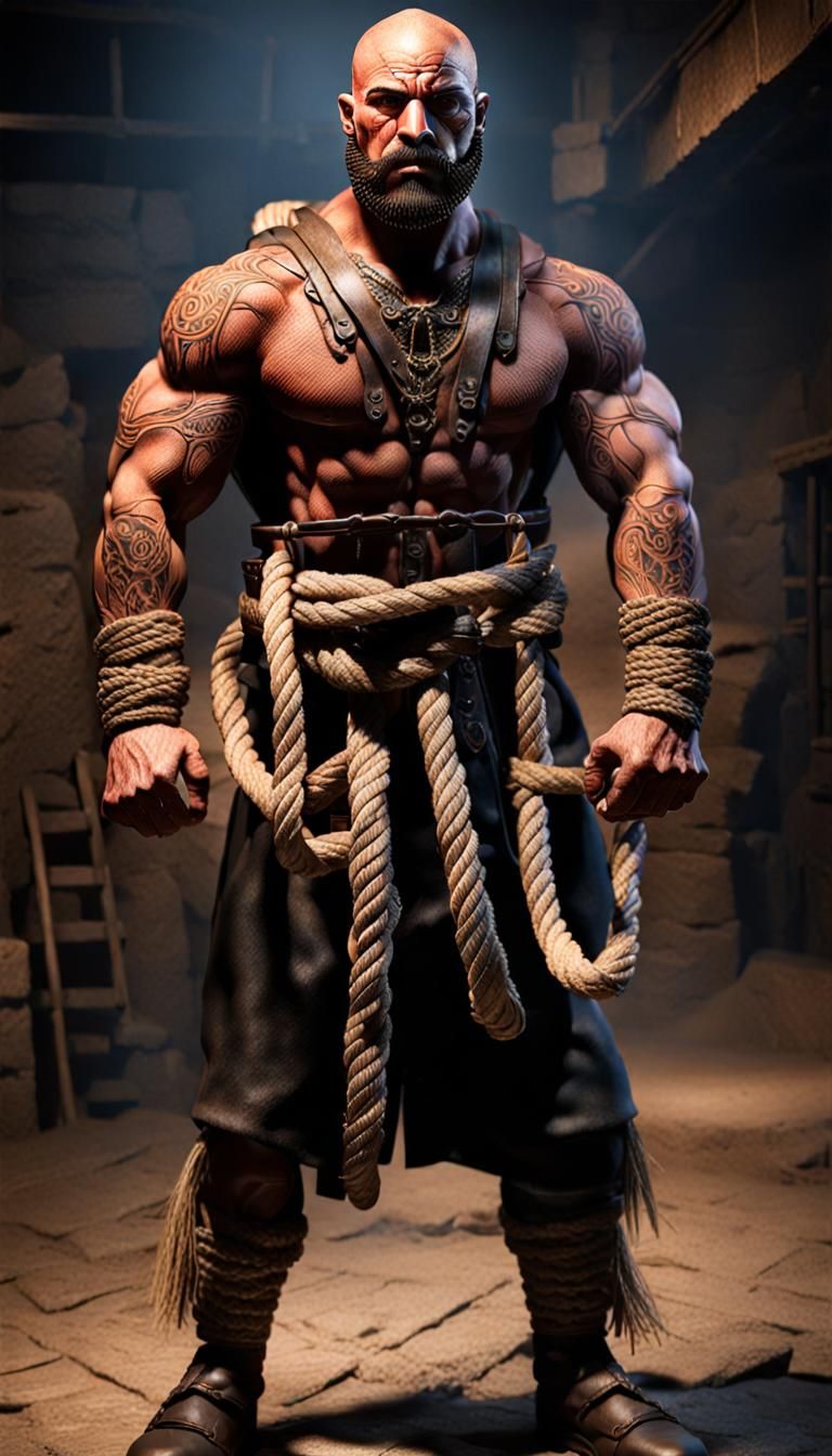 Hyper-Realistic Rope Man in Dungeon
