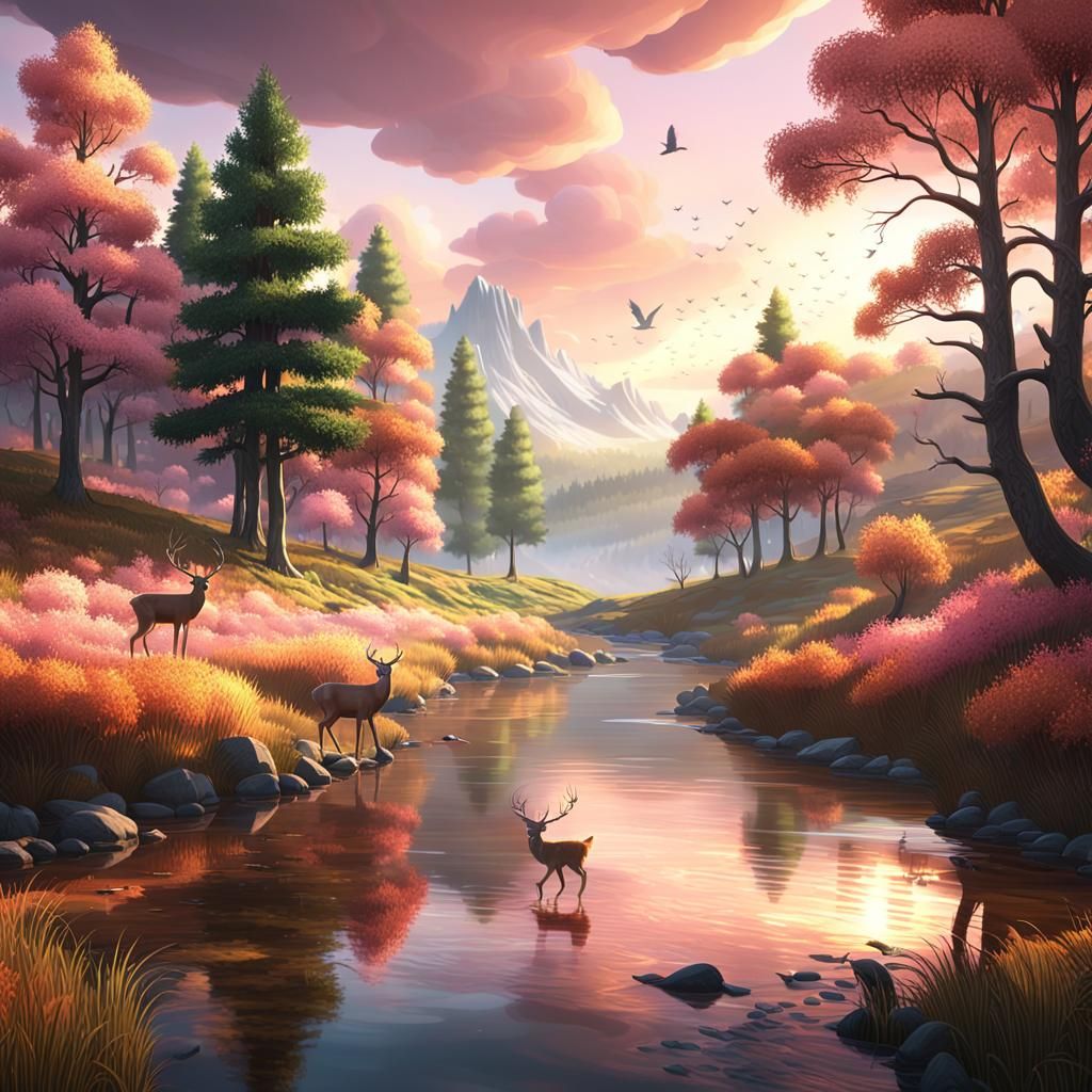 Lush Forest at Dawn: A 3D Landscape