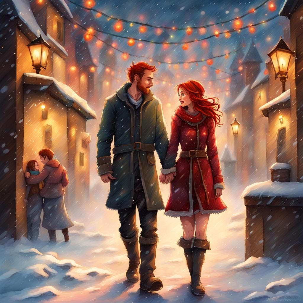 Medieval Christmas Romance in Graffiti Art Style