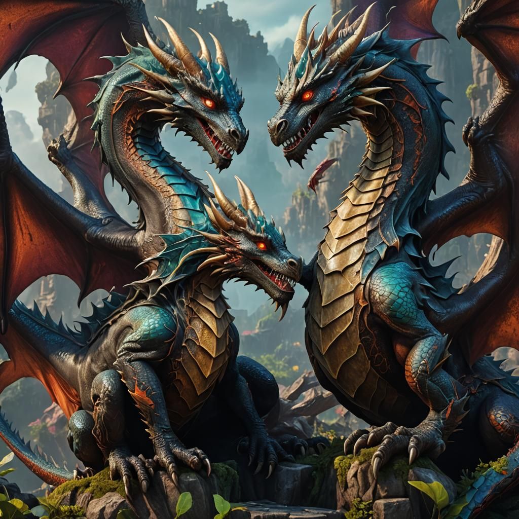 Kissing Dragons in Detailed Fantasy Concept Art