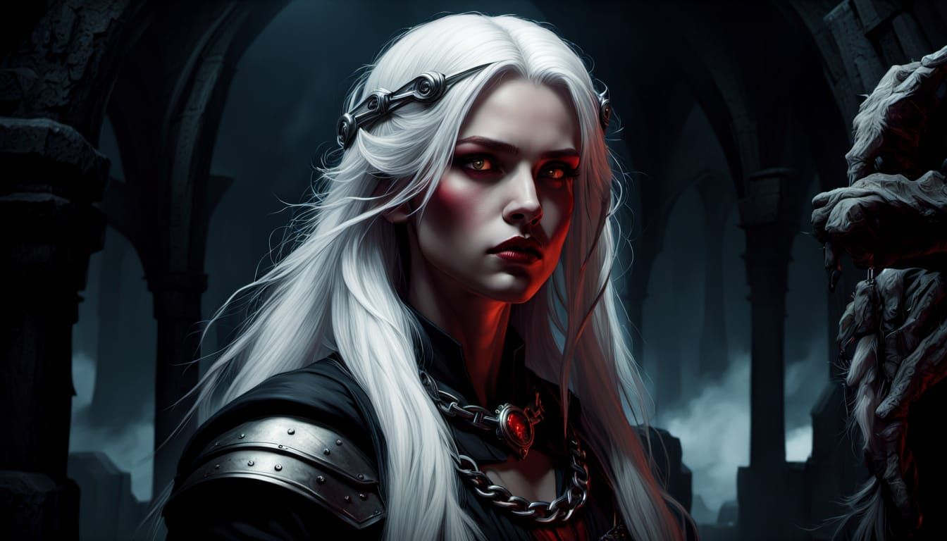 Fierce Woman in Chains, Gothic Dark Fantasy Comic Art