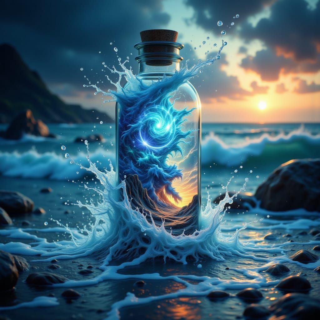 Stormy Ocean Inside a Bottle Art