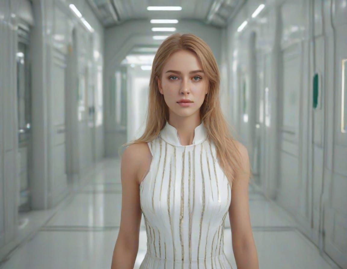 Ethereal Fantasy Woman in Futuristic Laboratory