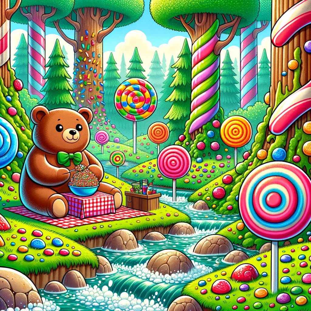 Whimsical Candy Cane Forest with Fudge Bear Picnic