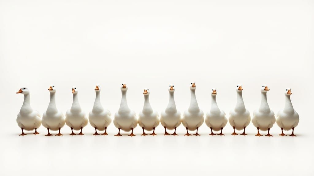 Majestic Ducks in a Row: Surreal Photorealistic Art