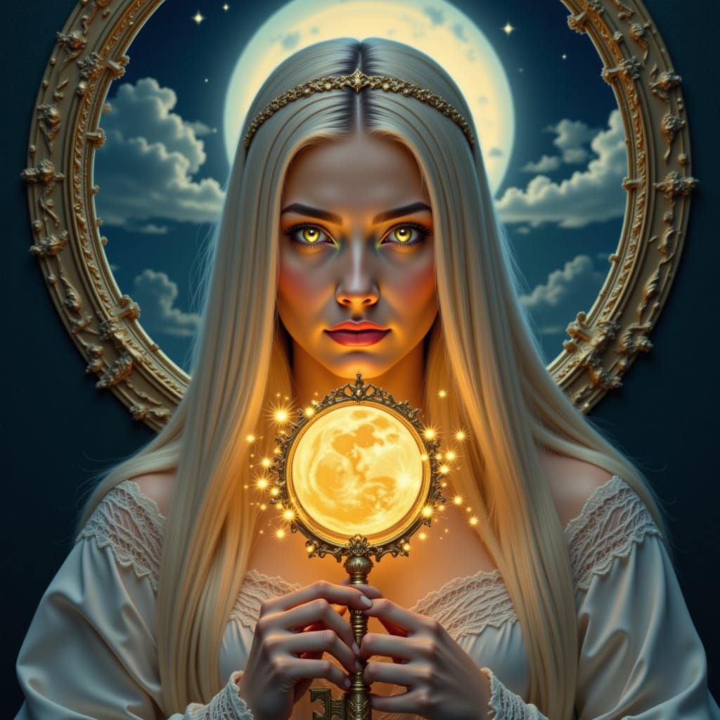 Mystical Woman Opens Moonlight Door to Moonrise