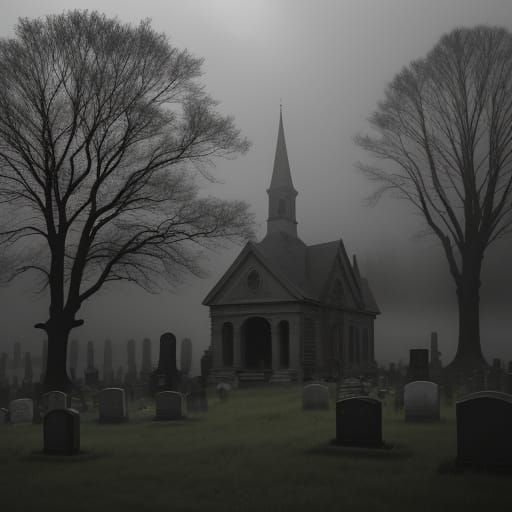 Gothic Cemetery Landscape Painting with Vaults