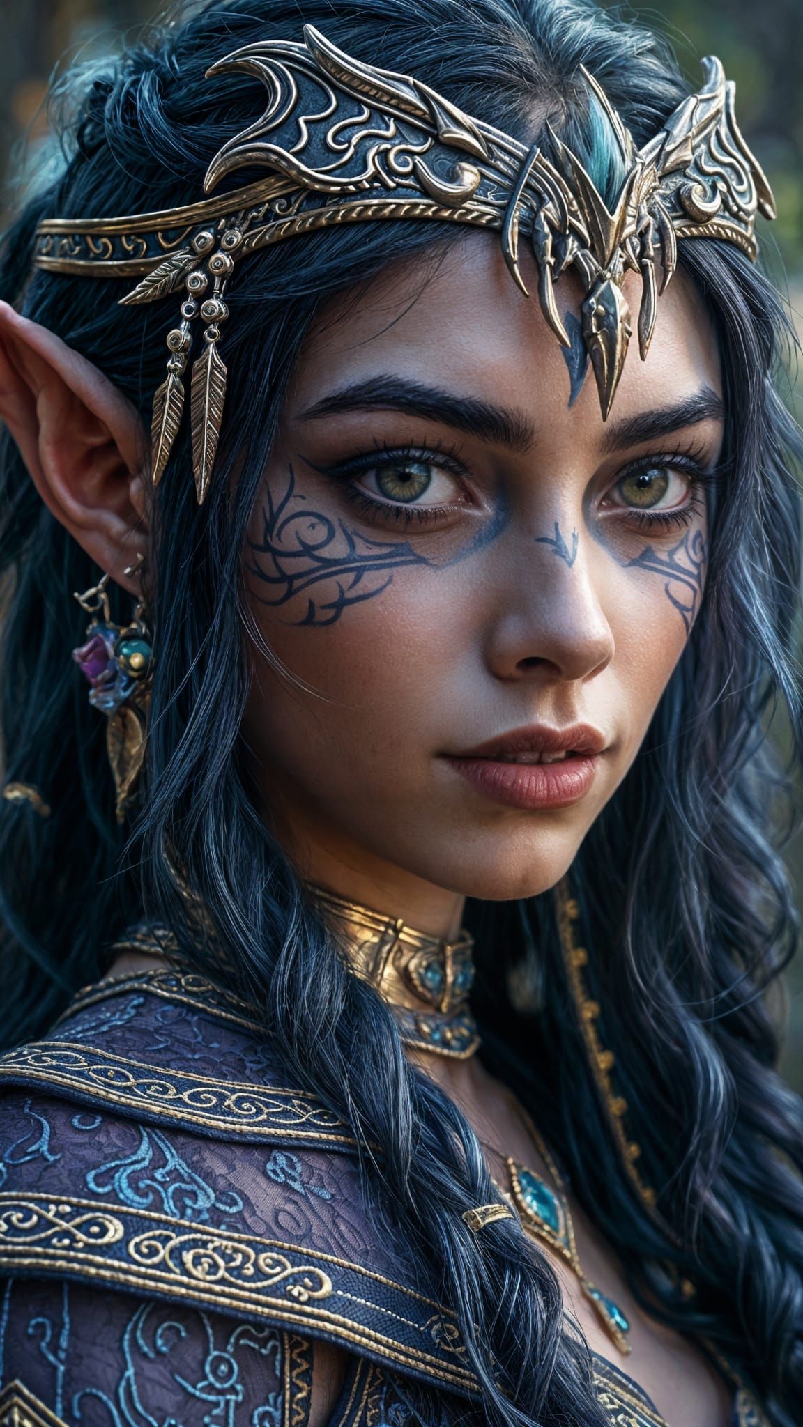 Cinematic Night Elf Portrait with Blue Hair